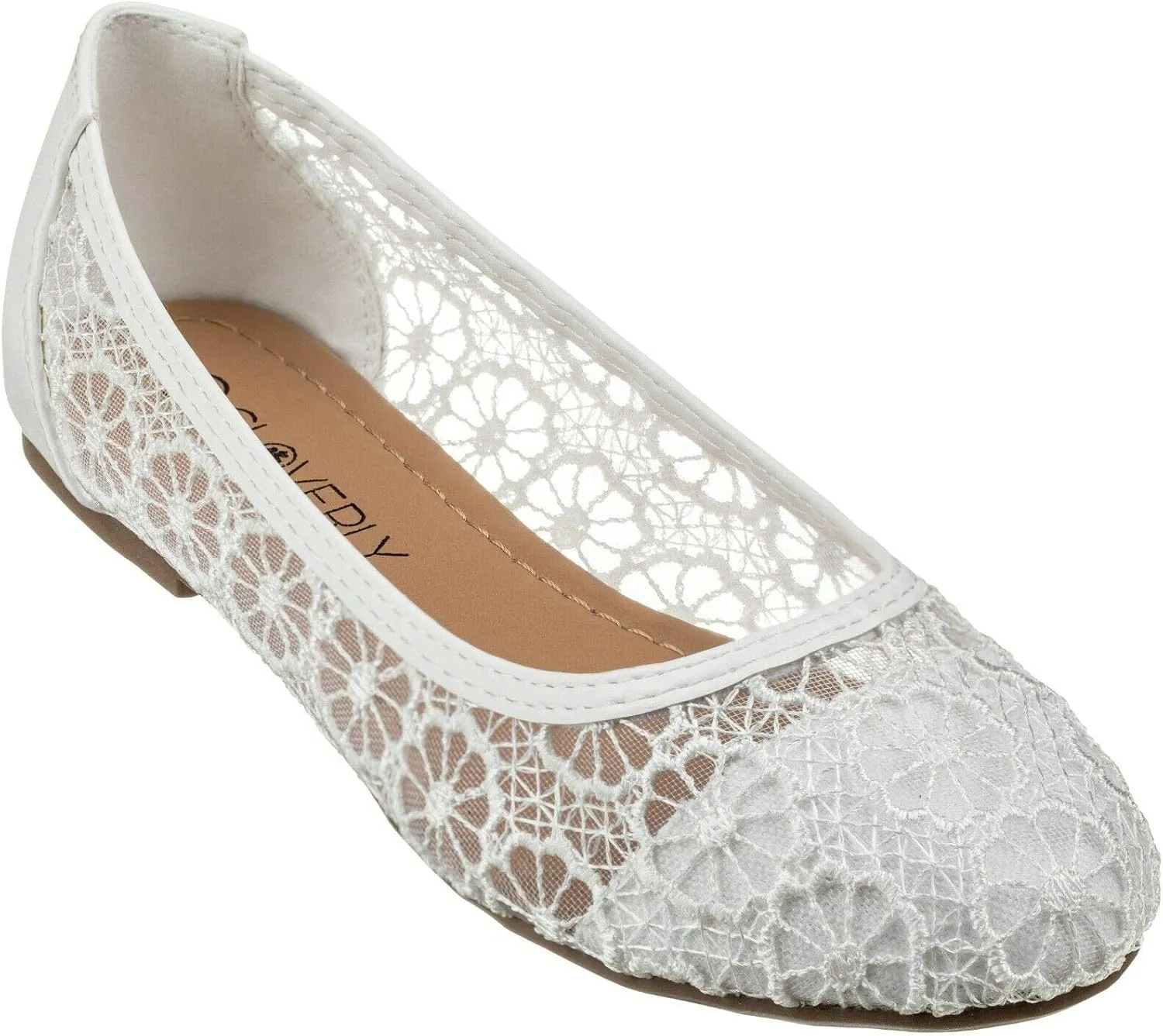 CLOVERLAY Women's Ballet Shoe Floral Breathable Crochet Lace Ballet Flats