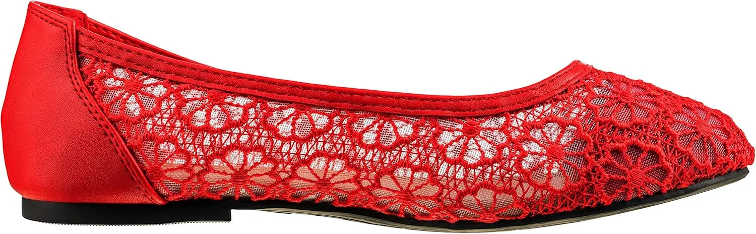 CLOVERLAY Women's Ballet Shoe Floral Breathable Crochet Lace Ballet Flats