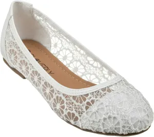 CLOVERLAY Women's Ballet Shoe Floral Breathable Crochet Lace Ballet Flats