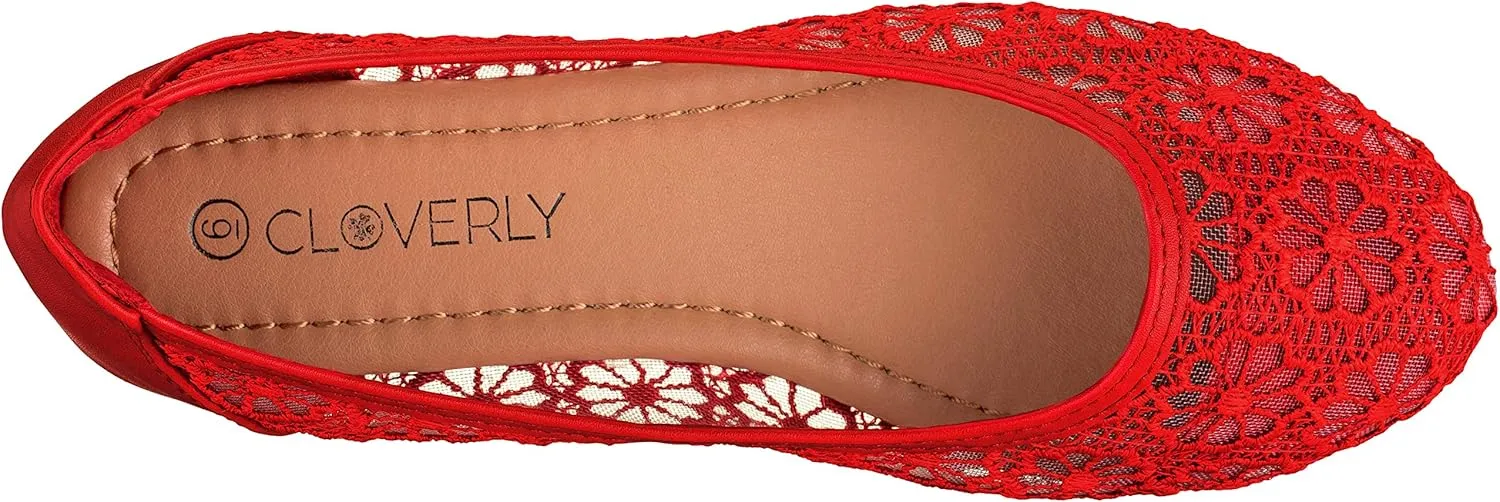CLOVERLAY Women's Ballet Shoe Floral Breathable Crochet Lace Ballet Flats