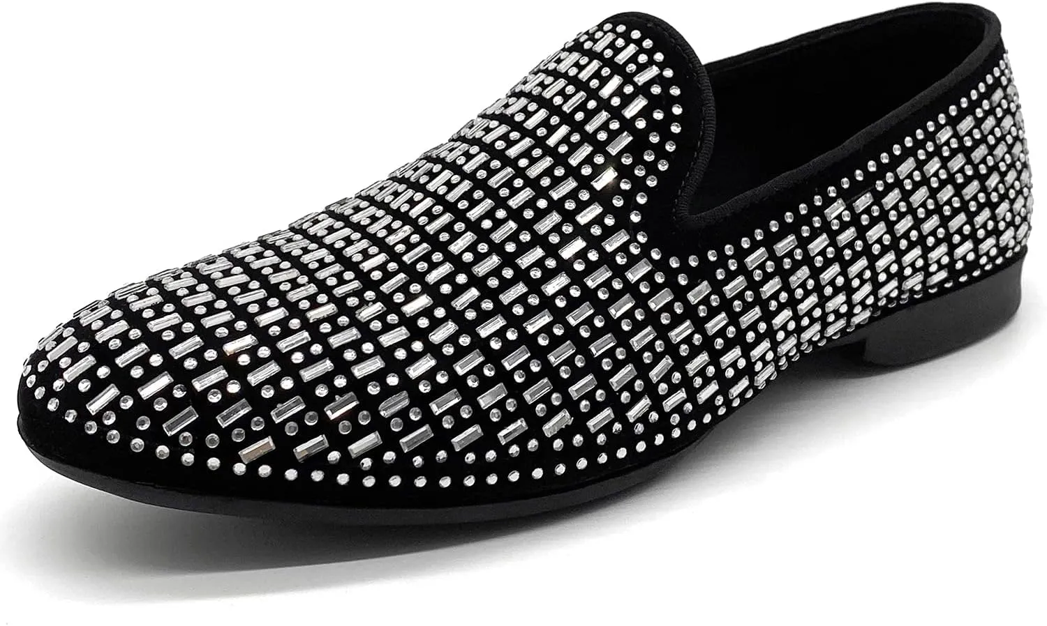 CMM Men's Pointed Toe Rivet Dress Shoes Glitter Modern Metallic Slip On Loafers Plus Size
