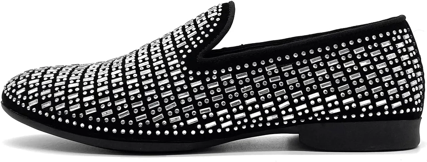 CMM Men's Pointed Toe Rivet Dress Shoes Glitter Modern Metallic Slip On Loafers Plus Size