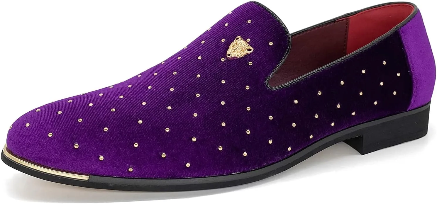 CMM Men's Pointed Toe Rivet Dress Shoes Glitter Modern Metallic Slip On Loafers Plus Size