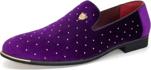 CMM Men's Pointed Toe Rivet Dress Shoes Glitter Modern Metallic Slip On Loafers Plus Size