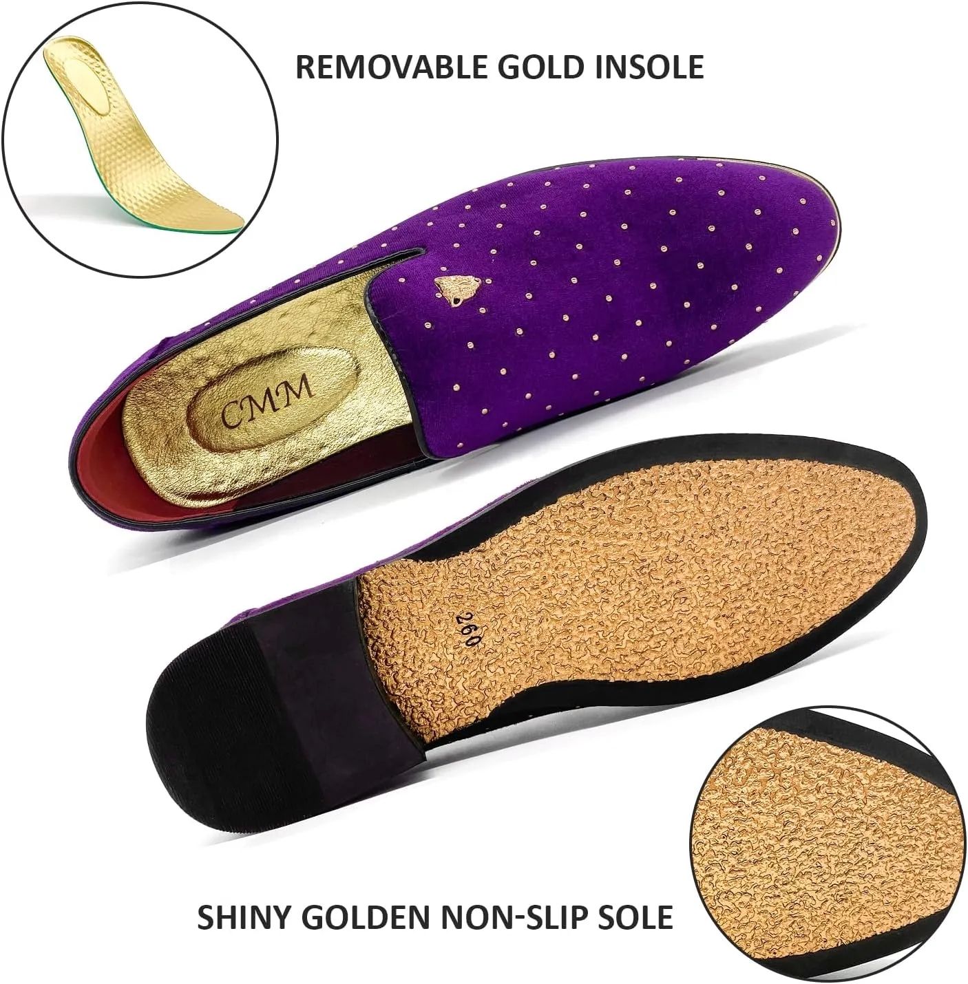 CMM Men's Pointed Toe Rivet Dress Shoes Glitter Modern Metallic Slip On Loafers Plus Size