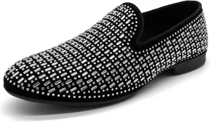 CMM Men's Pointed Toe Rivet Dress Shoes Glitter Modern Metallic Slip On Loafers Plus Size