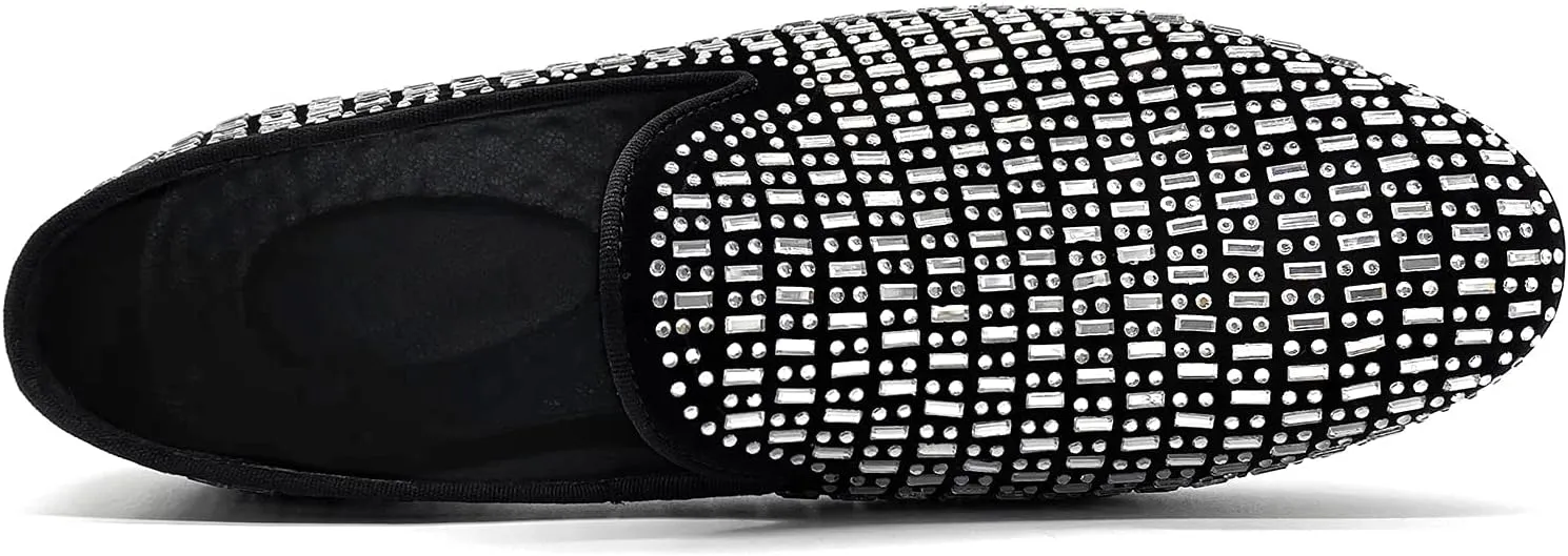 CMM Men's Pointed Toe Rivet Dress Shoes Glitter Modern Metallic Slip On Loafers Plus Size