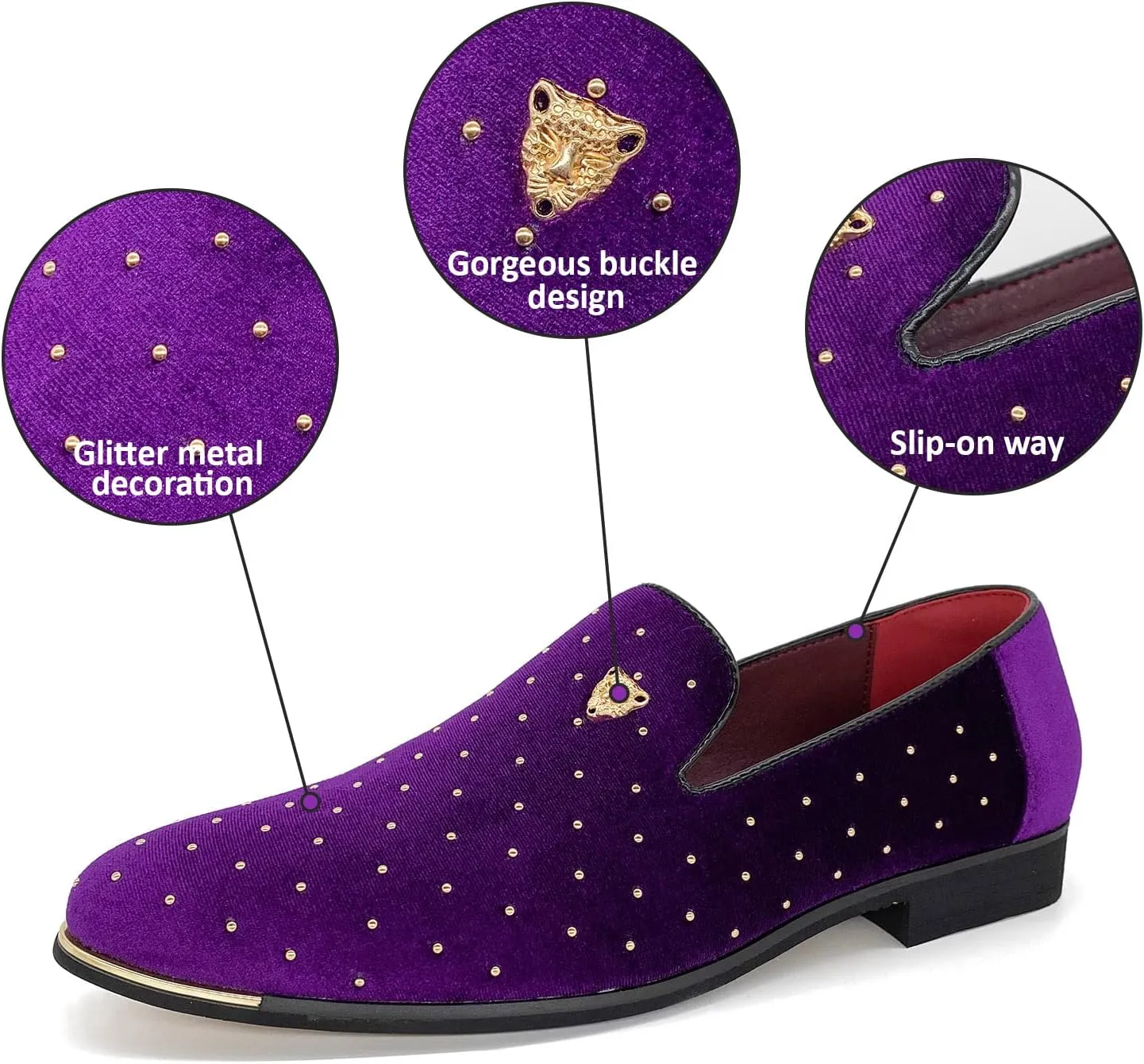 CMM Men's Pointed Toe Rivet Dress Shoes Glitter Modern Metallic Slip On Loafers Plus Size