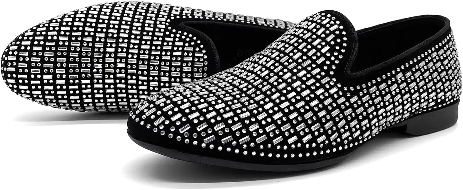 CMM Men's Pointed Toe Rivet Dress Shoes Glitter Modern Metallic Slip On Loafers Plus Size