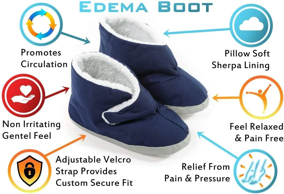 Comfort Finds Mens Edema Boots – Extra Wide & Roomy Swollen Foot Shoes – Soft Adjustable Slippers for Sensitive Skin & Diabetic Feet Relief (X-Large 12 1/2-13, Navy)