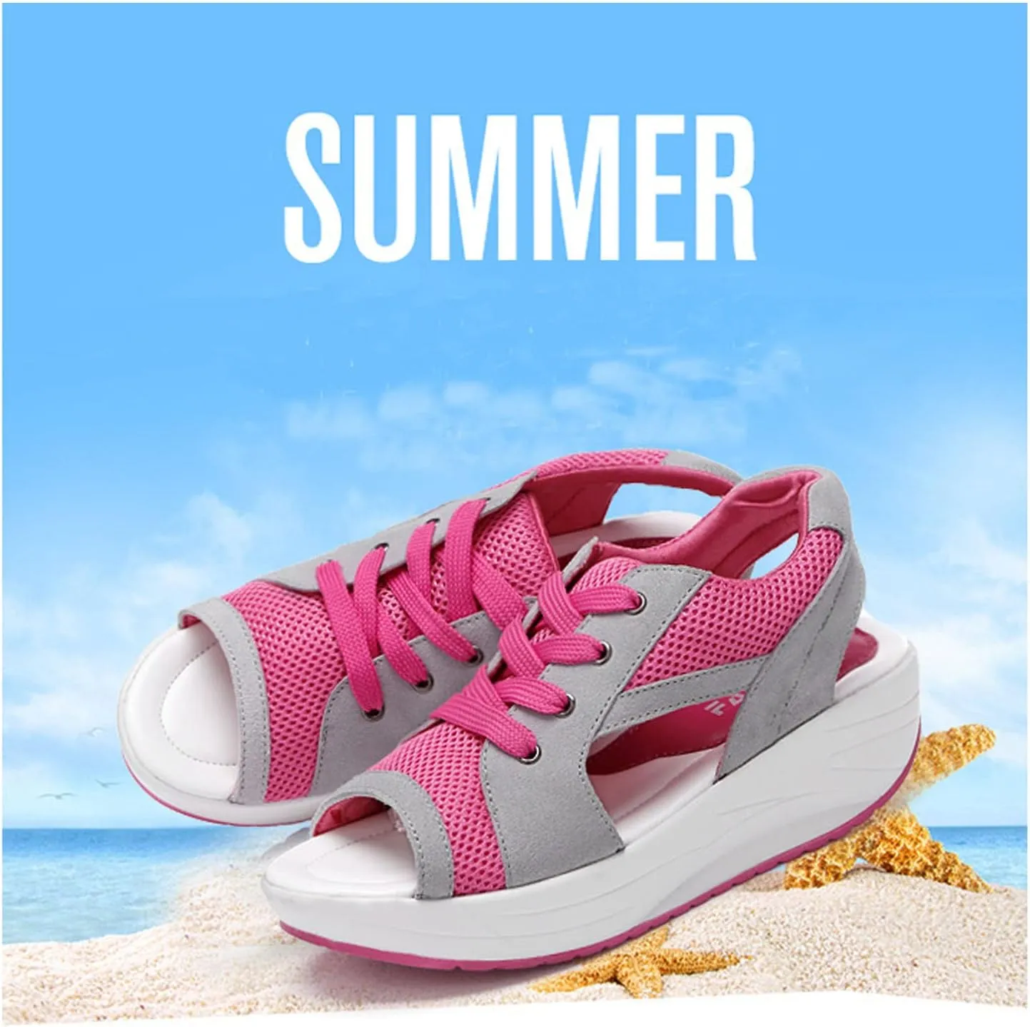 Contrast Paneled Cutout Lace-up Muffin Sandals, 2023 New Summer Causal Womens Sandals, Lace-Up Peep Toe Platform Wedge Sandals for Womens