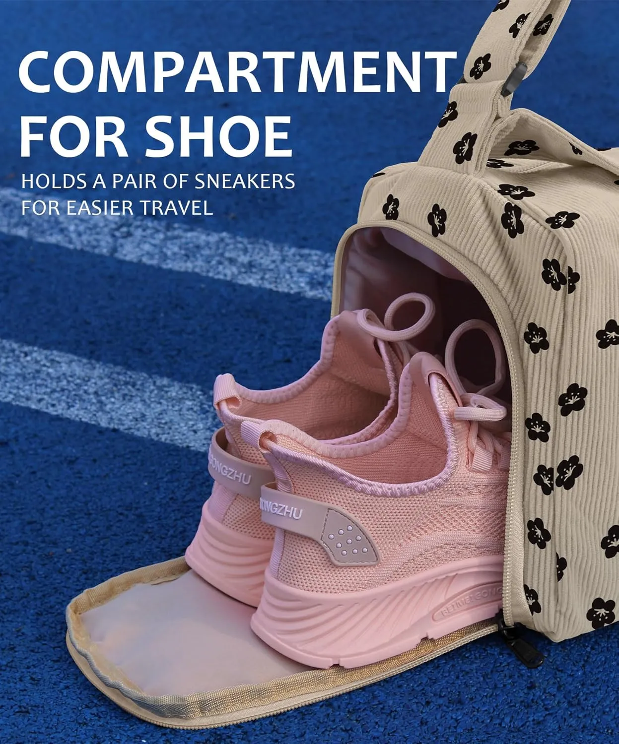 Corduroy Large Gym Bag for Women with Shoes Compartment, Stylish Duffle Travel Bag for Plane, Lightweight Duffle Bag for Women & Men, Sport Gym Tote Bag with Wet Pocket