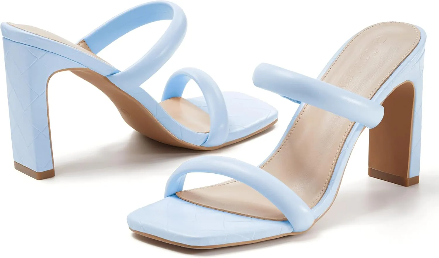Coutgo Womens Square Open Toe Heeled Sandals Two Strap High Heel Backless Dress Slip On Mules