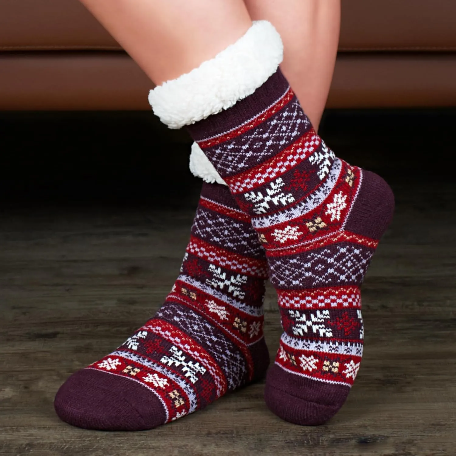 Cozylook Women's Fuzzy Slipper Socks with Non-Slip Grippers, Cozy Fluffy Sherpa Lined, Cute Christmas Gifts