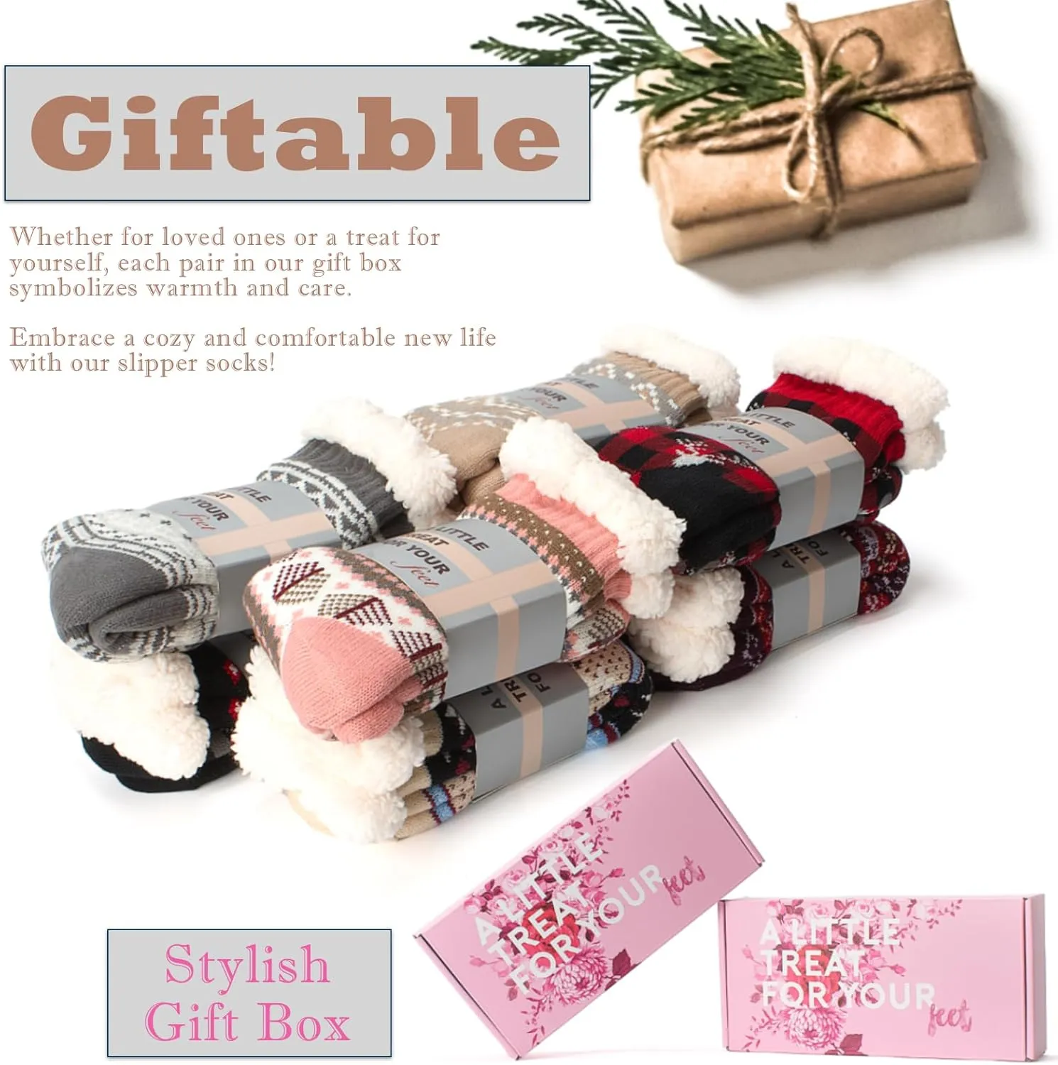 Cozylook Women's Fuzzy Slipper Socks with Non-Slip Grippers, Cozy Fluffy Sherpa Lined, Cute Christmas Gifts