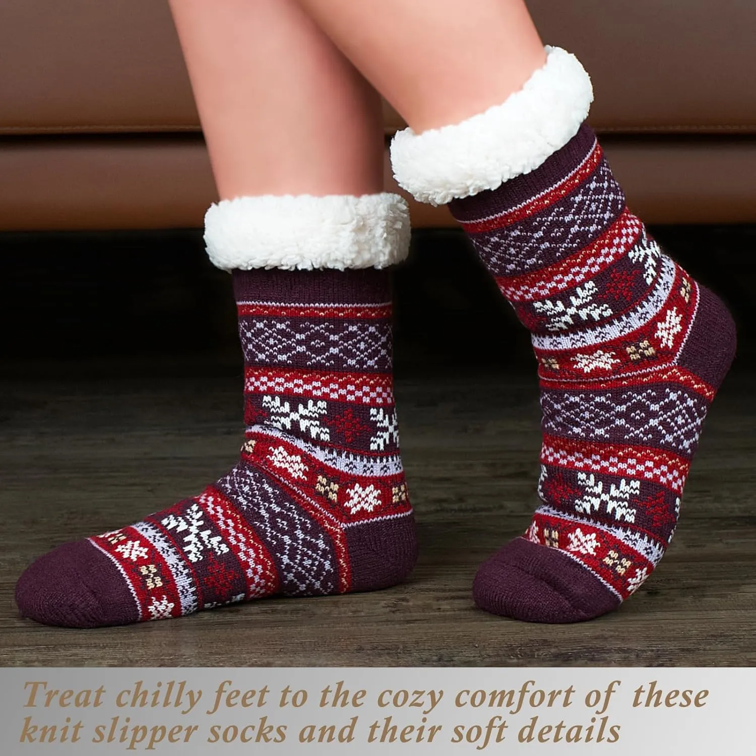 Cozylook Women's Fuzzy Slipper Socks with Non-Slip Grippers, Cozy Fluffy Sherpa Lined, Cute Christmas Gifts