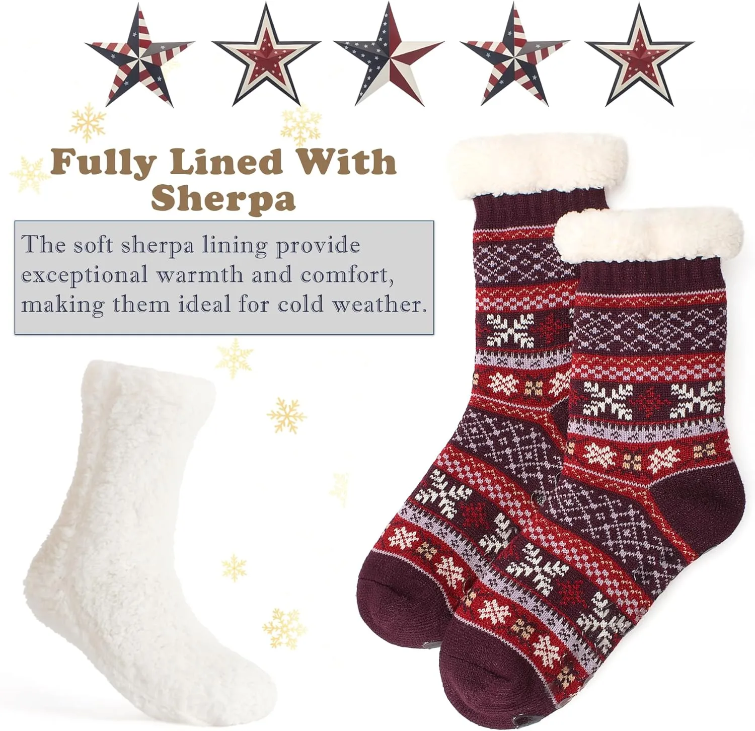 Cozylook Women's Fuzzy Slipper Socks with Non-Slip Grippers, Cozy Fluffy Sherpa Lined, Cute Christmas Gifts