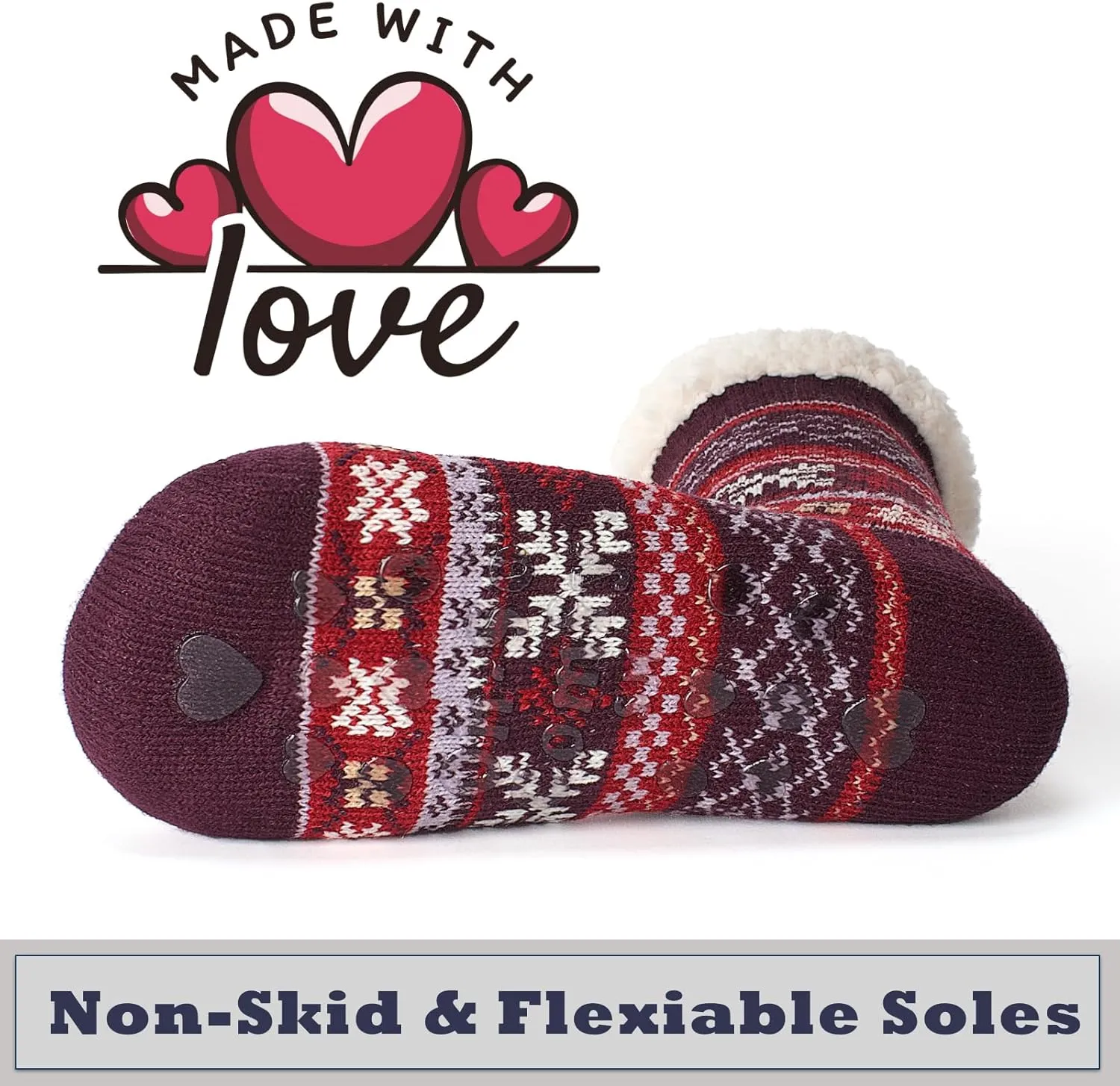 Cozylook Women's Fuzzy Slipper Socks with Non-Slip Grippers, Cozy Fluffy Sherpa Lined, Cute Christmas Gifts