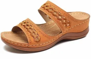 Crepuscute Women's Embroidered Wedge Perfectchose Arch Support Sandals,Slip On Opentoe Casual Comfortable Orthopedic Slippers Non-Slip Breathable Outdoor Walking Sandles