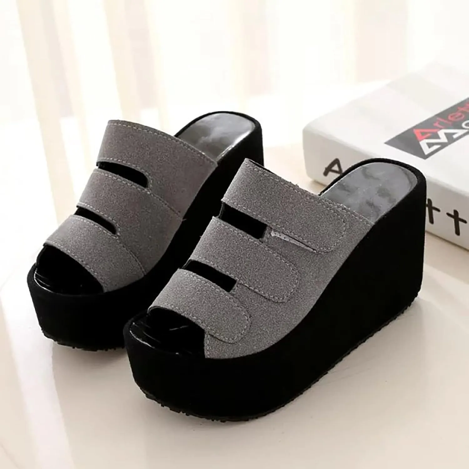 CROSSBABY Women’s Fish Mouth Open Toe Platform Wedge Sandals,Fashion Comfortable Non-Slip Slip on Lightweight Outdoor Wedges Slides Sandal Casual Shoes