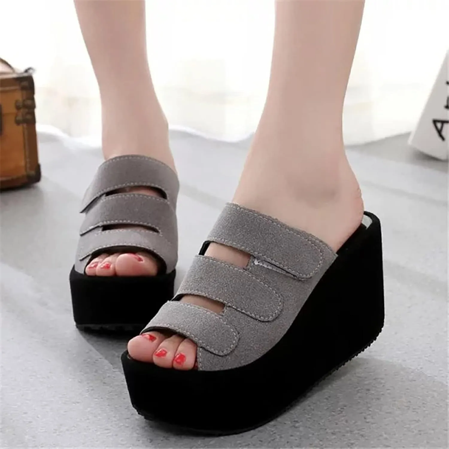 CROSSBABY Women’s Fish Mouth Open Toe Platform Wedge Sandals,Fashion Comfortable Non-Slip Slip on Lightweight Outdoor Wedges Slides Sandal Casual Shoes