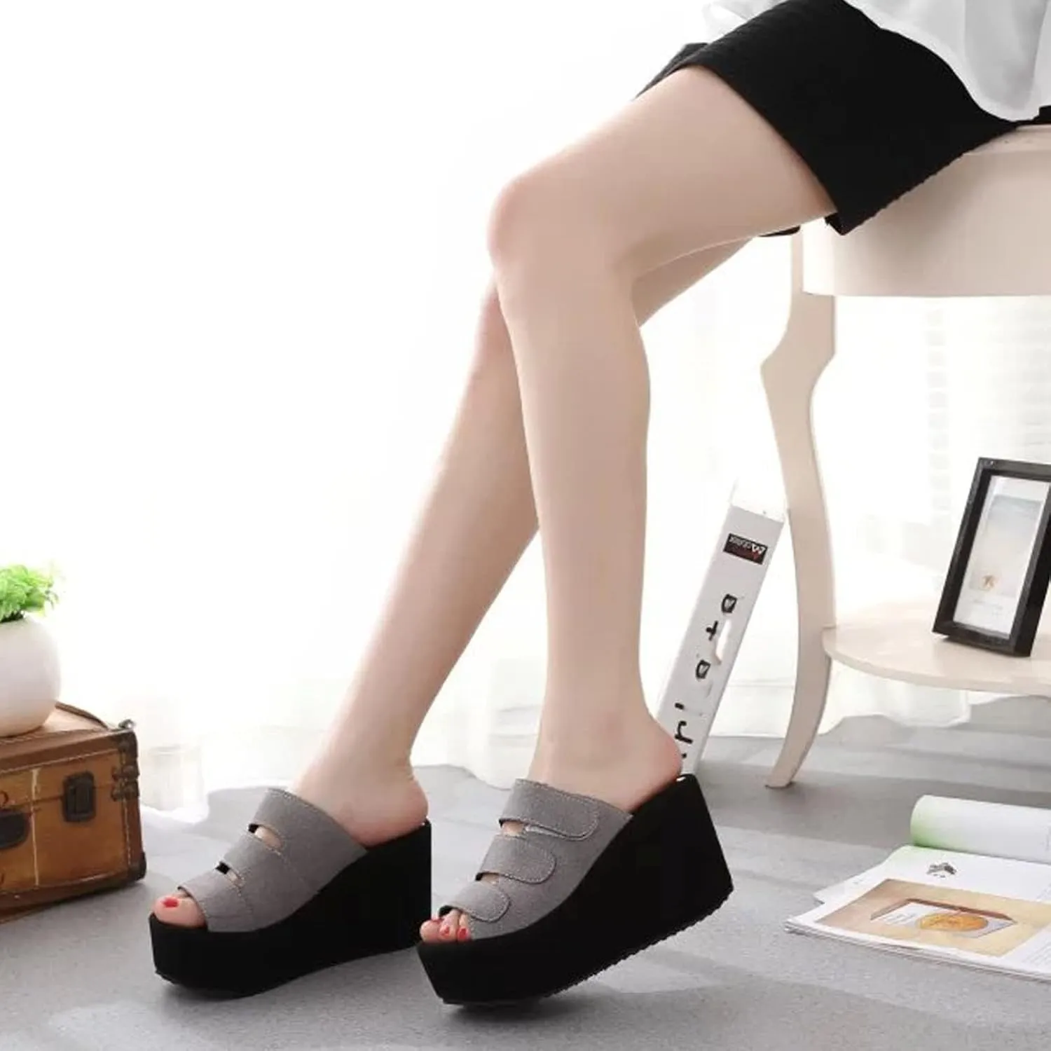 CROSSBABY Women’s Fish Mouth Open Toe Platform Wedge Sandals,Fashion Comfortable Non-Slip Slip on Lightweight Outdoor Wedges Slides Sandal Casual Shoes