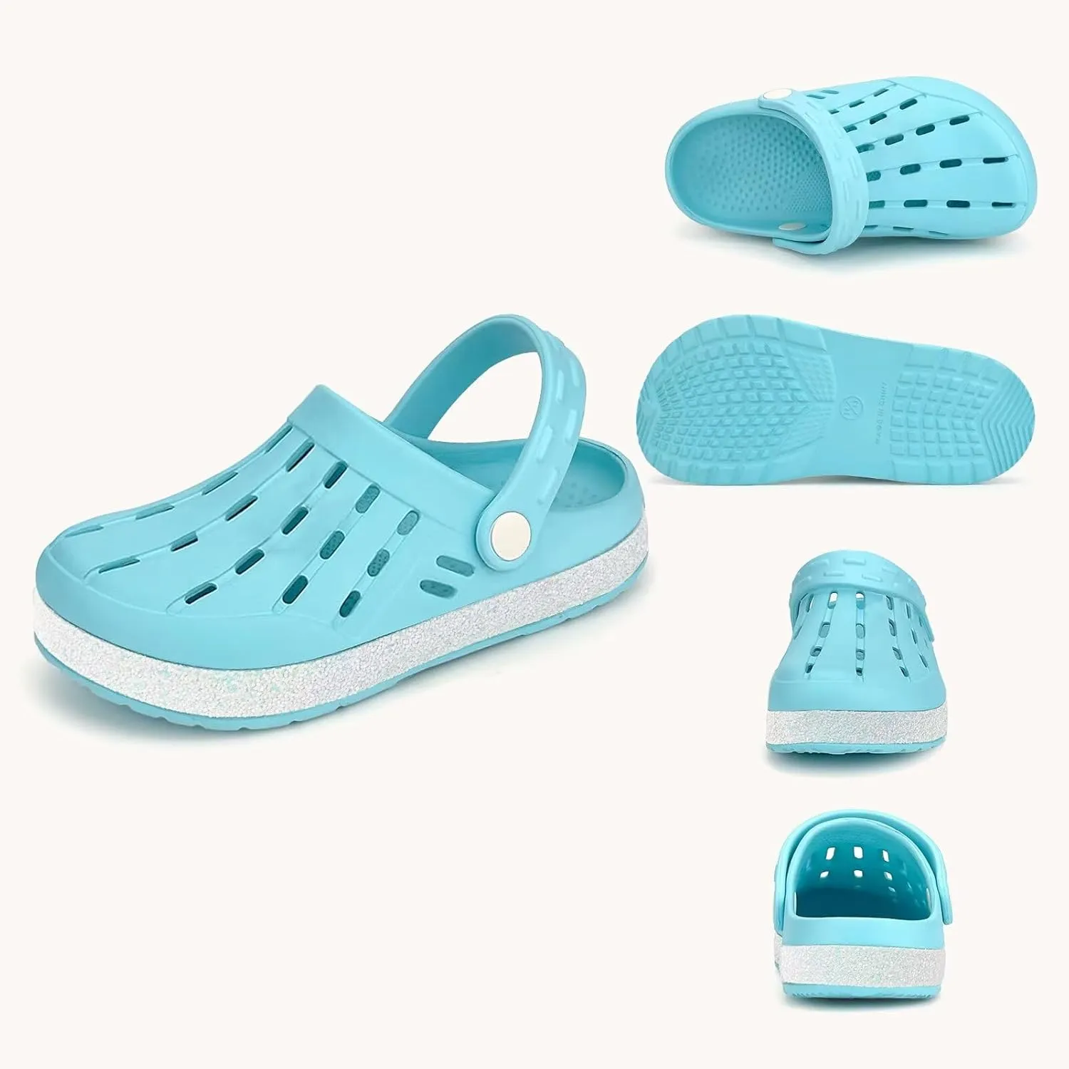 Cubufly Kids Garden Shoes Boys Girls Glitter Stripe Band Clogs Toddler Slip On Water Sandals Children Beach Pool Slipper