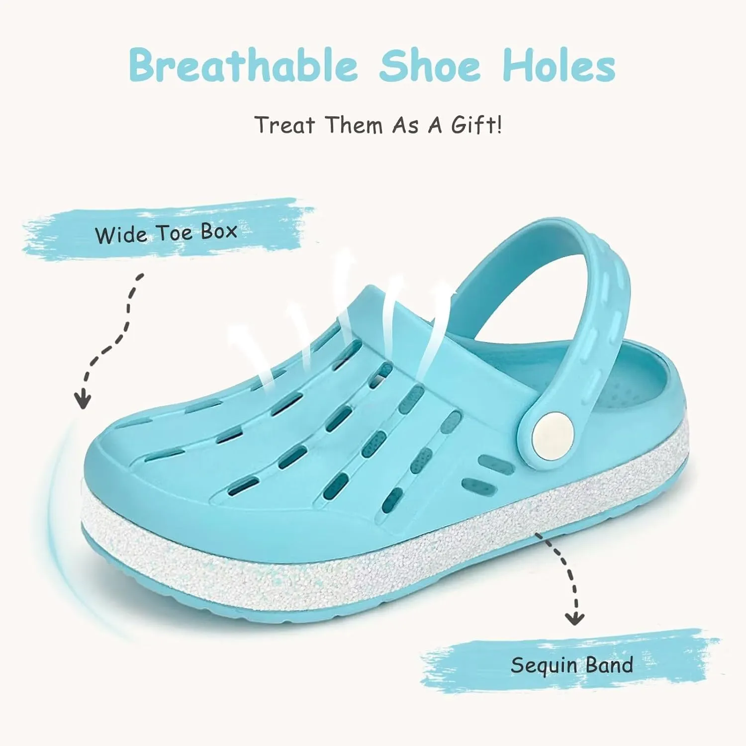 Cubufly Kids Garden Shoes Boys Girls Glitter Stripe Band Clogs Toddler Slip On Water Sandals Children Beach Pool Slipper