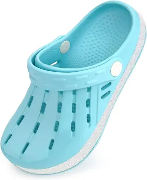 Cubufly Kids Garden Shoes Boys Girls Glitter Stripe Band Clogs Toddler Slip On Water Sandals Children Beach Pool Slipper