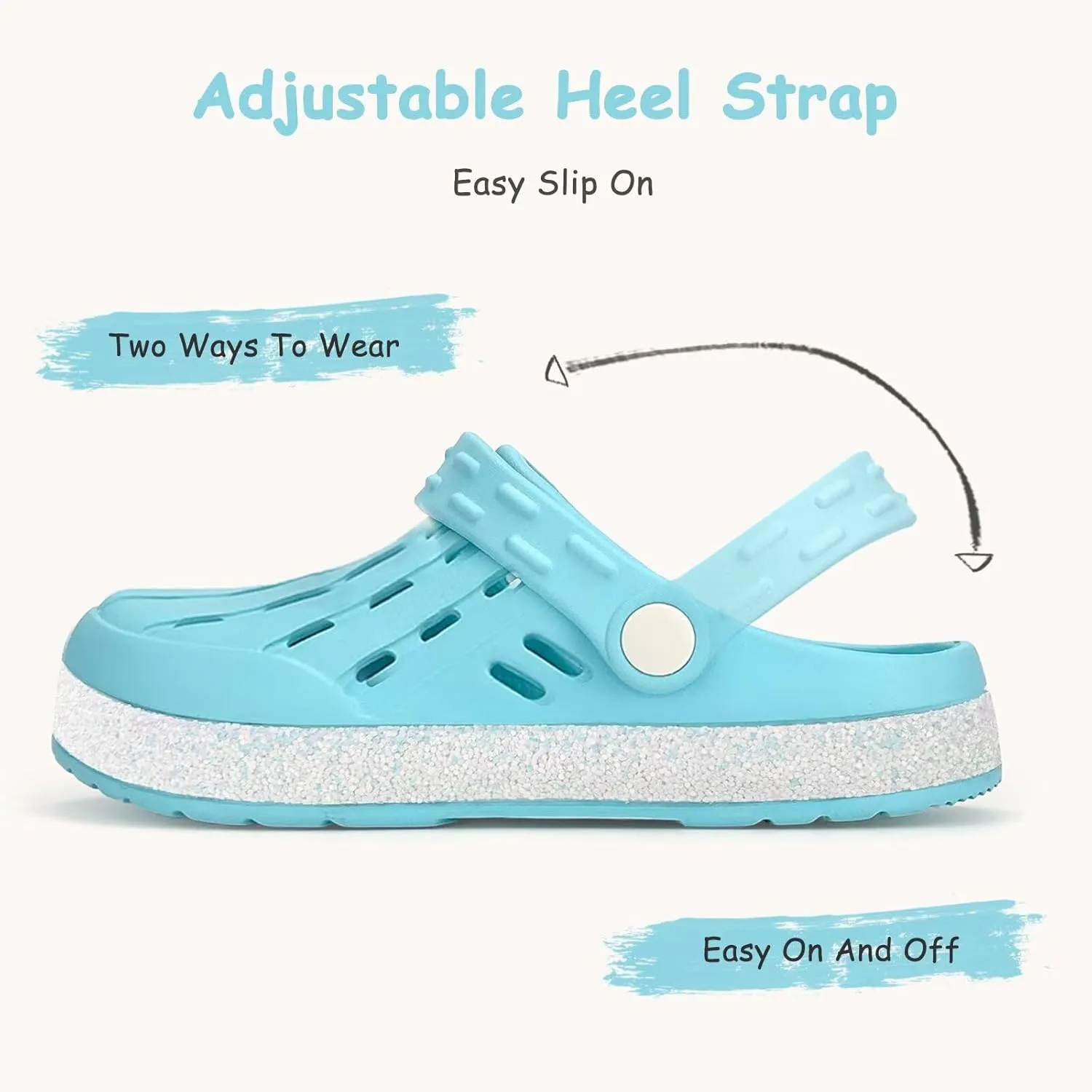 Cubufly Kids Garden Shoes Boys Girls Glitter Stripe Band Clogs Toddler Slip On Water Sandals Children Beach Pool Slipper