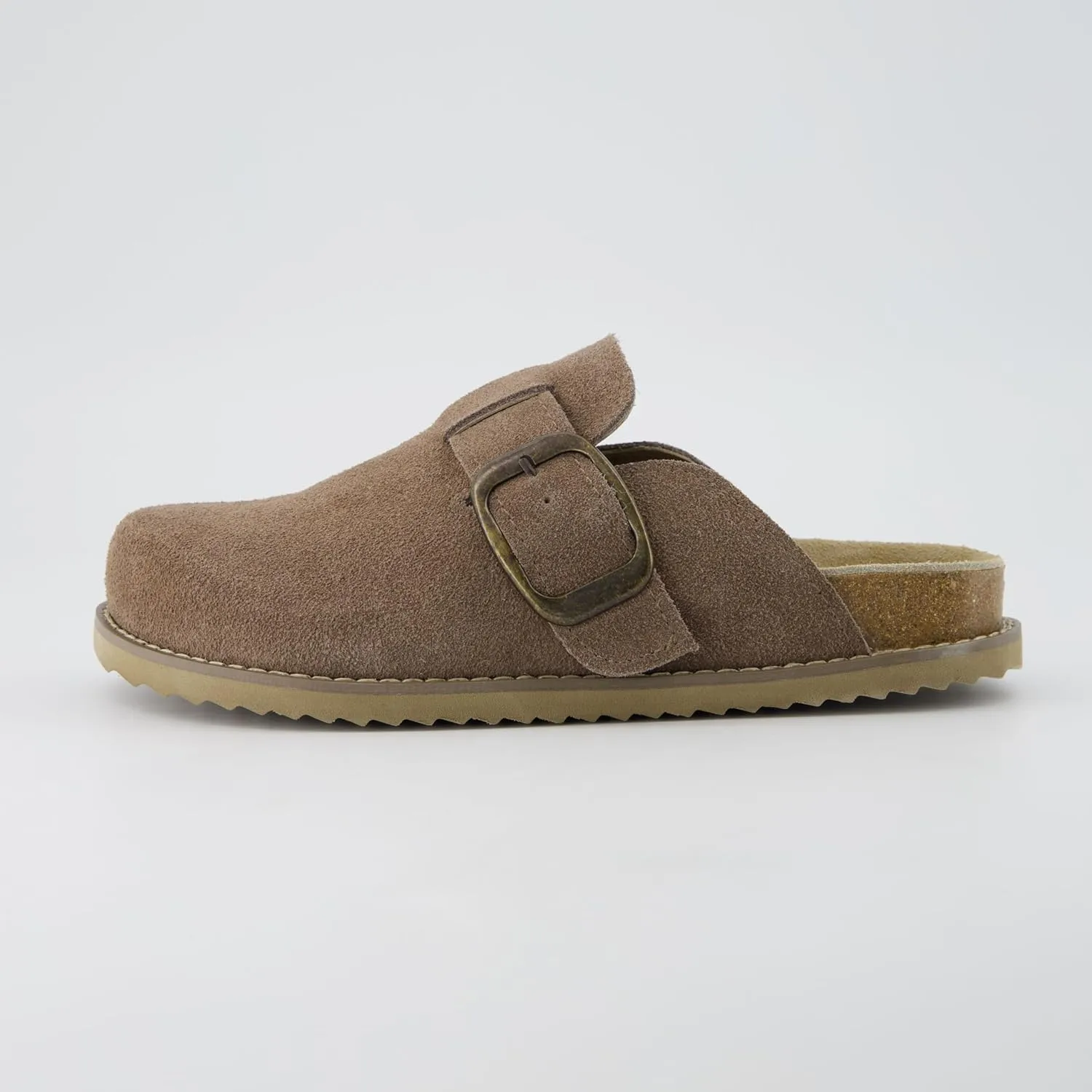 CUSHIONAIRE Women's Blain Genuine Suede Slip-On Clogs with   Memory Foam & Chic Buckle Mule - Comfortable, Non-Slip, Wide Widths Available