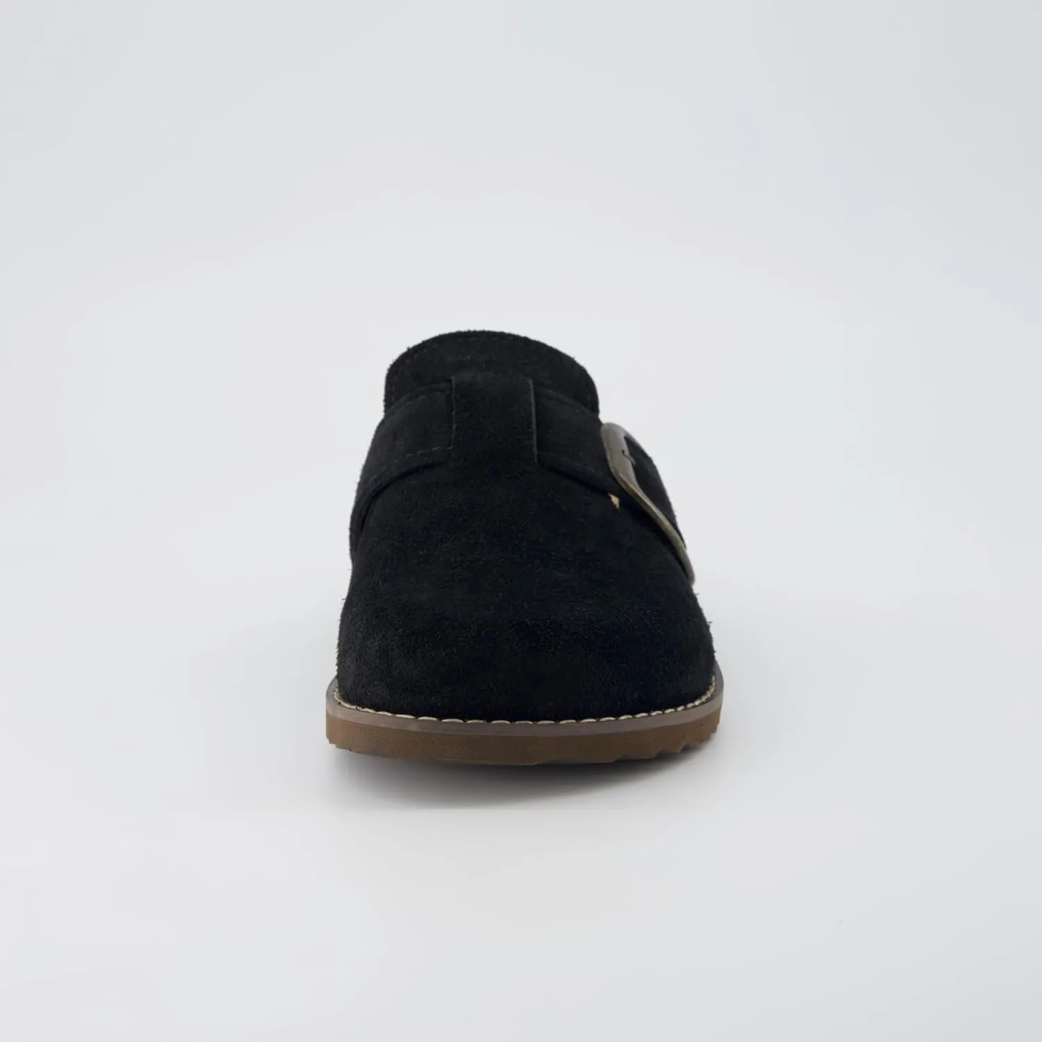 CUSHIONAIRE Women's Blain Genuine Suede Slip-On Clogs with   Memory Foam & Chic Buckle Mule - Comfortable, Non-Slip, Wide Widths Available