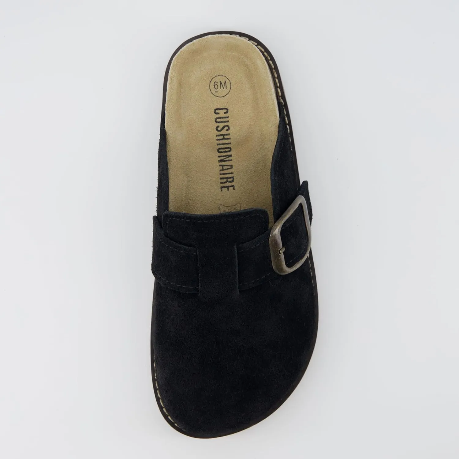 CUSHIONAIRE Women's Blain Genuine Suede Slip-On Clogs with   Memory Foam & Chic Buckle Mule - Comfortable, Non-Slip, Wide Widths Available