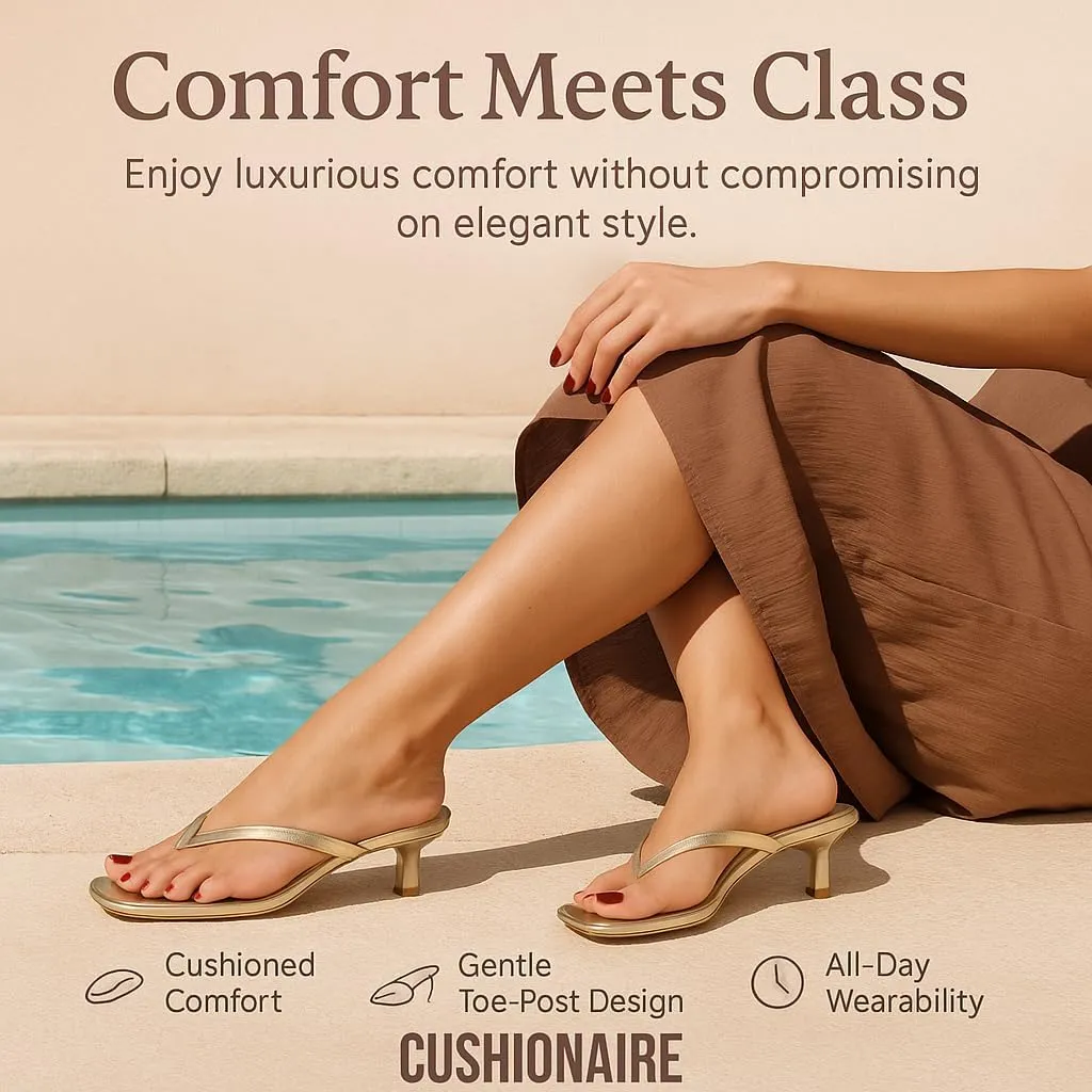 CUSHIONAIRE Women's Miami Kitten heel thong sandals  Memory Foam, Wide Widths Available