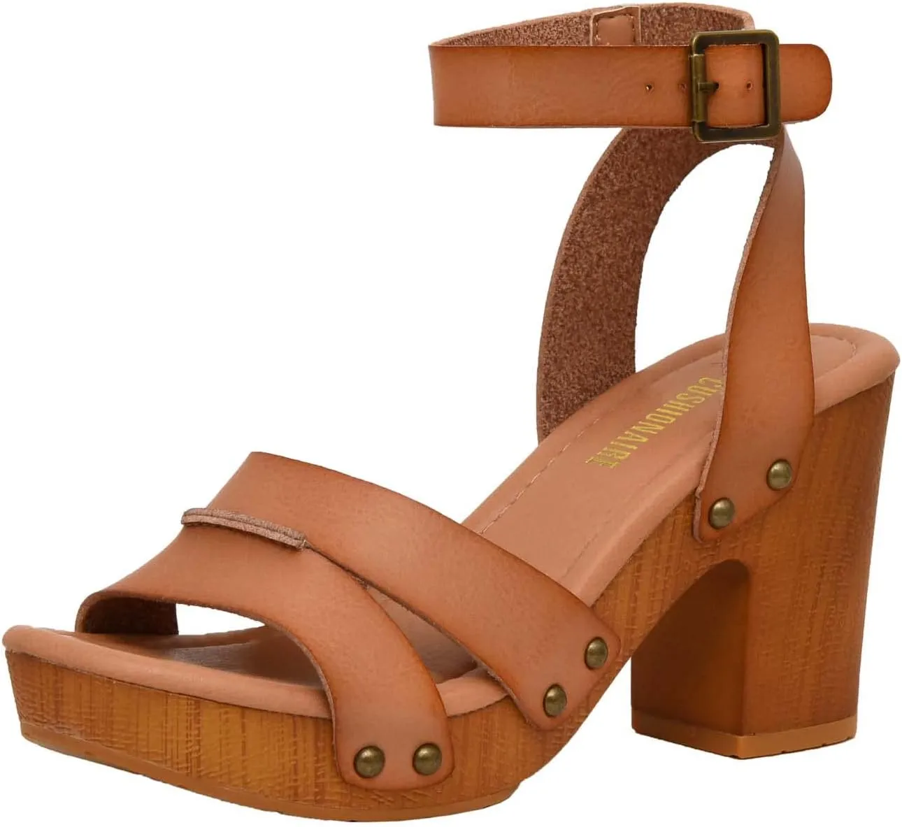 CUSHIONAIRE Women's Sandra Faux Wood Sandal  LiteSole Technology, Wide Widths Available