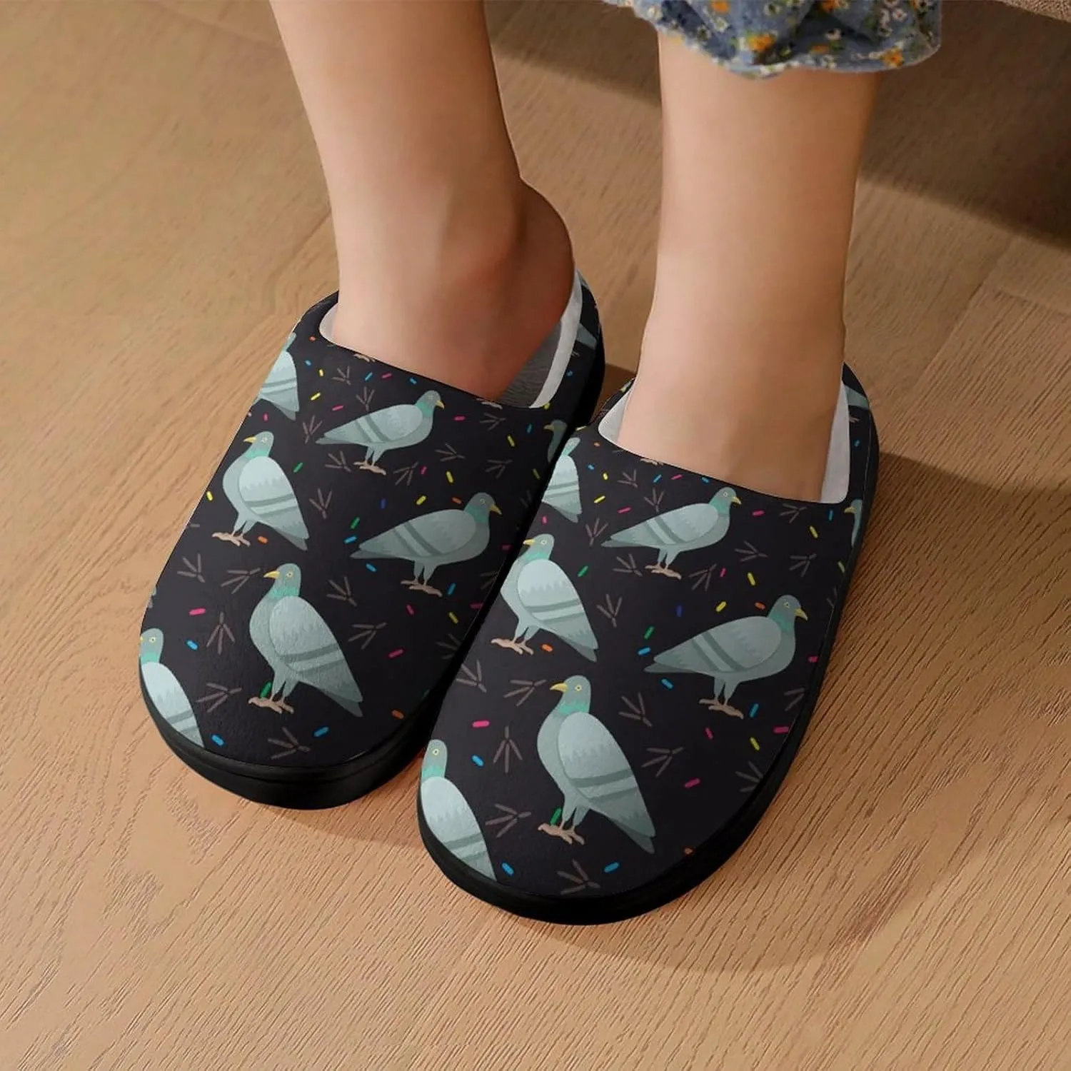 Cute Cartoon Pigeon Birds Kids Toddler Cotton Slippers Slip-on House Shoes for Bedroom Indoor Outdoor