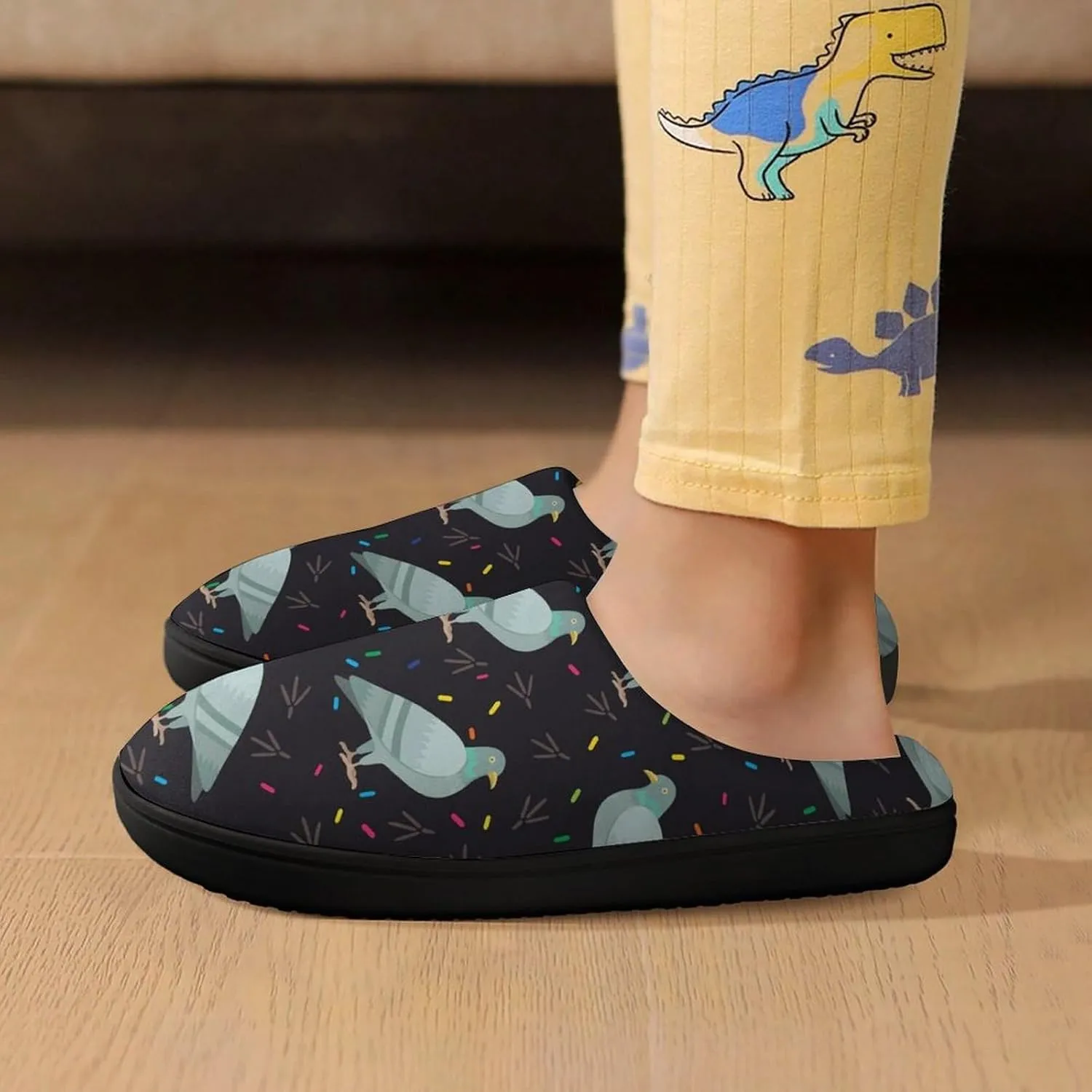 Cute Cartoon Pigeon Birds Kids Toddler Cotton Slippers Slip-on House Shoes for Bedroom Indoor Outdoor