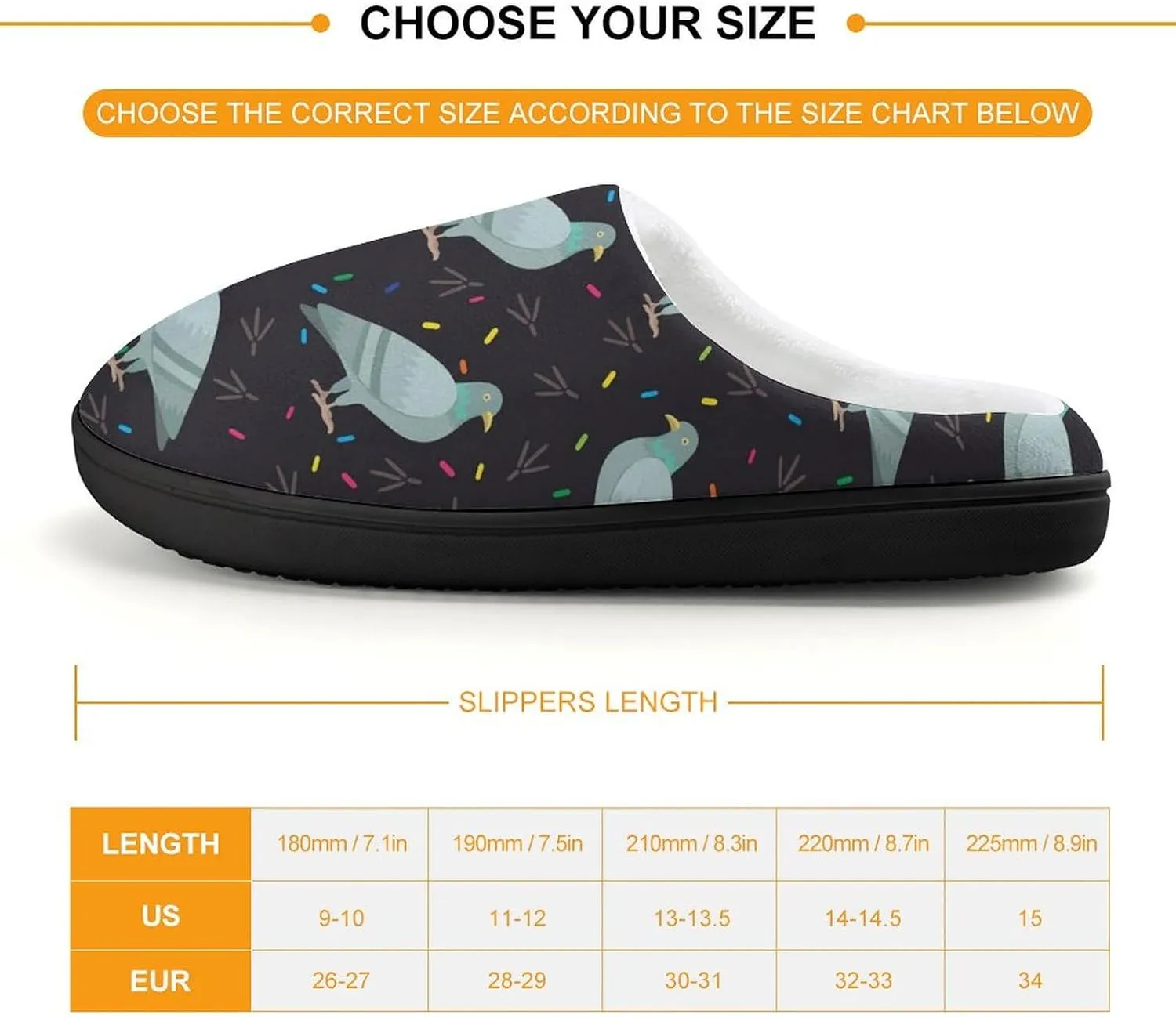 Cute Cartoon Pigeon Birds Kids Toddler Cotton Slippers Slip-on House Shoes for Bedroom Indoor Outdoor