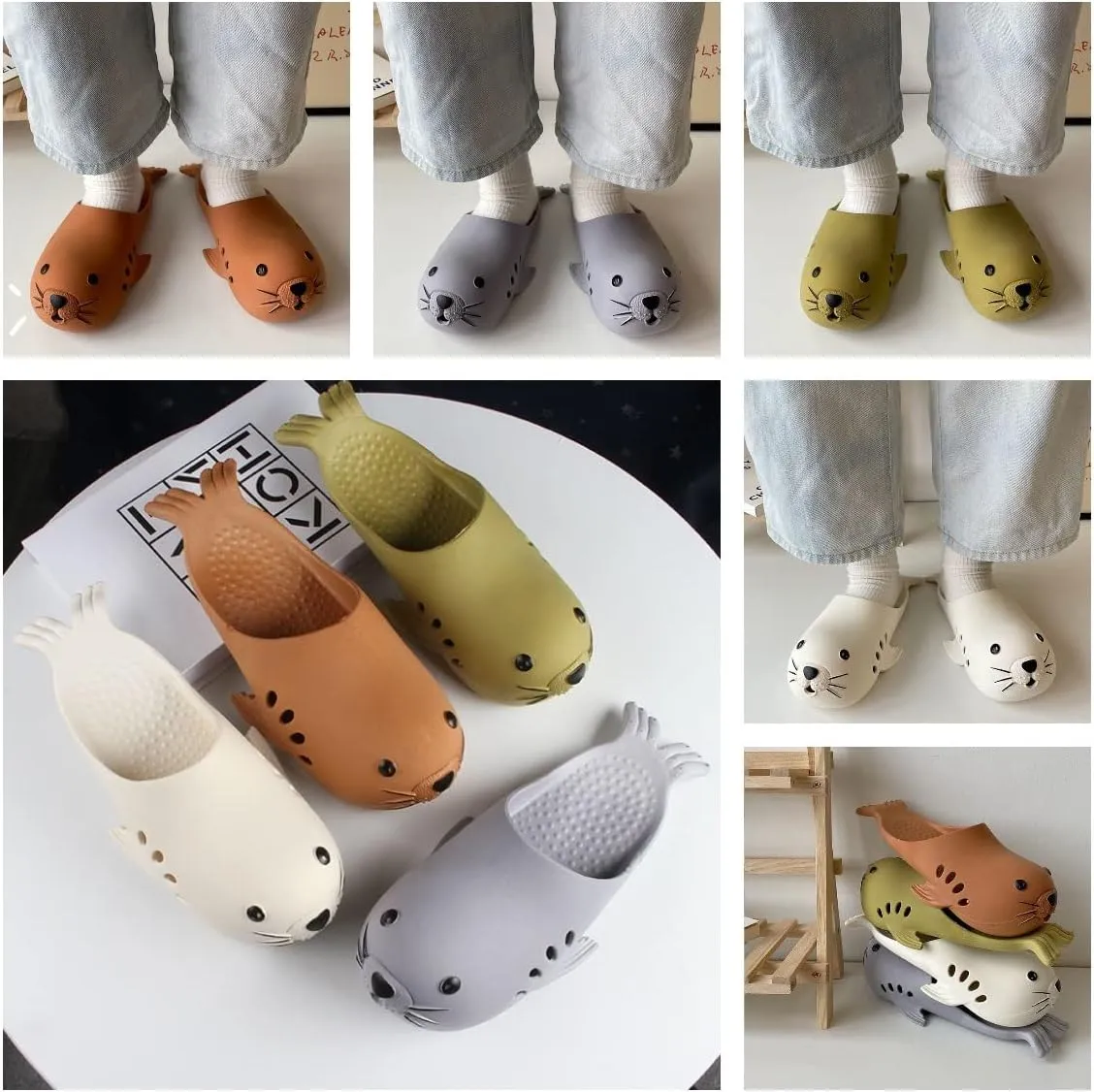 Cute Novelty Seal Pillow Slipper Cloud Slides Non-Slip Summer Slipper