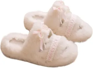 Cute Y2K Slippers For Women With Bow Pearl Fluffy Slippers Platform Outdoor Sandal Soft For Home Outdoor Indoor Walking