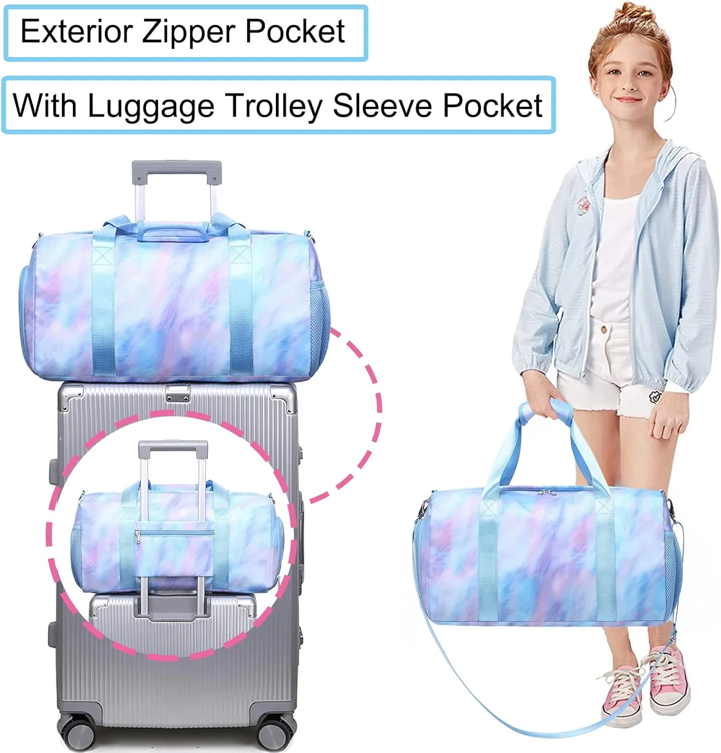 Dance Bag for Girls Teen Duffle Bag Gymnastics Gym Bag Overnight Travel Bag Sports Ballet Bag Weekender Sleepover Carry On Bag with Shoe Compartments Water Resistant