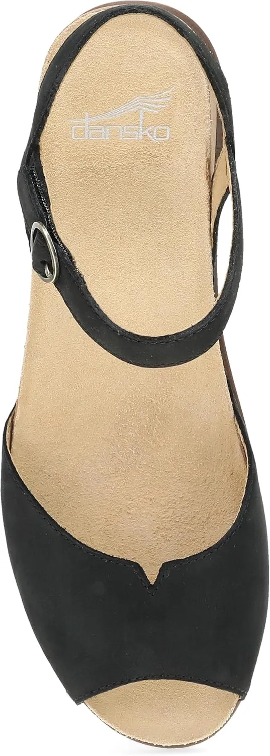 Dansko Cass Peep-Toe Wedge Sandal for Women -Low Profile Wedge with Arch Support, Adjustable Fit for Walking Comfort