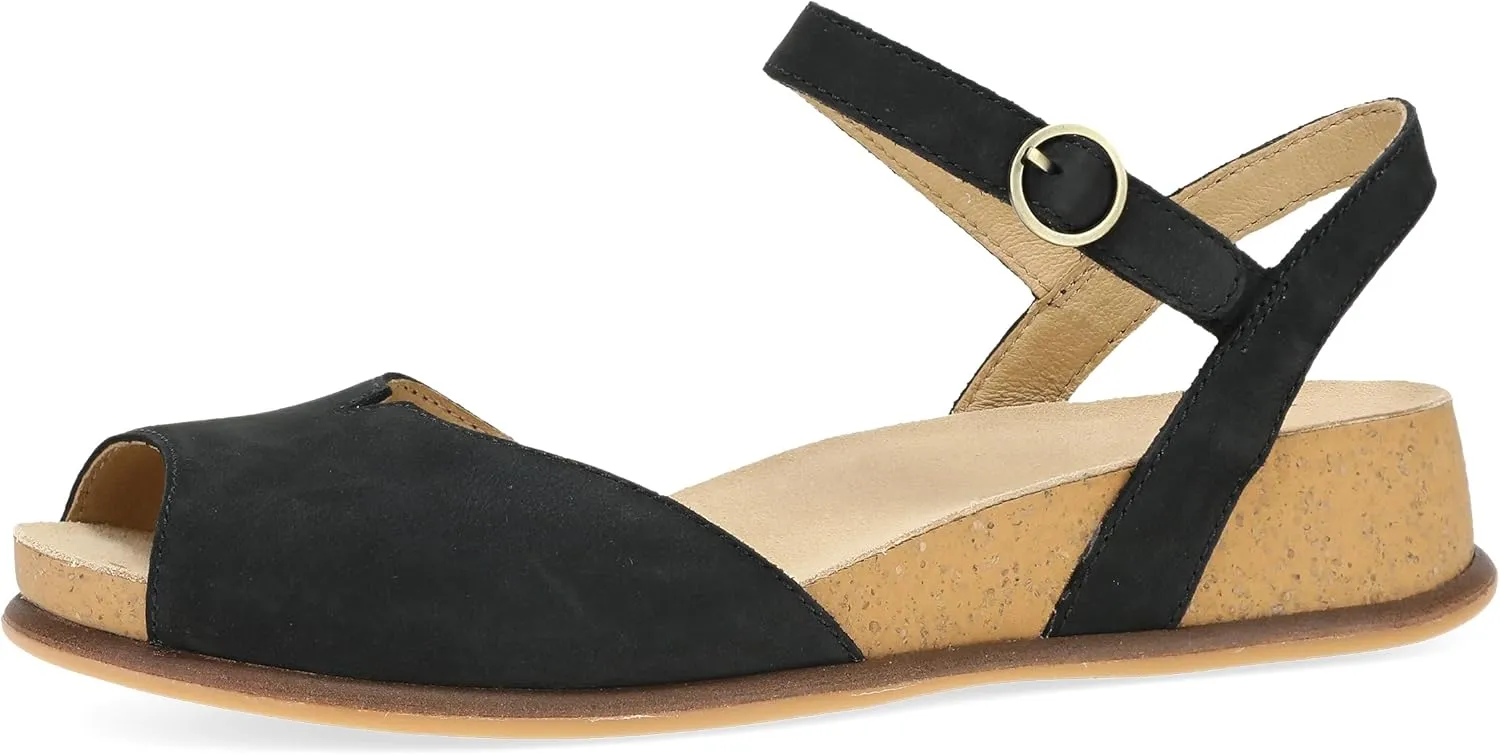 Dansko Cass Peep-Toe Wedge Sandal for Women -Low Profile Wedge with Arch Support, Adjustable Fit for Walking Comfort