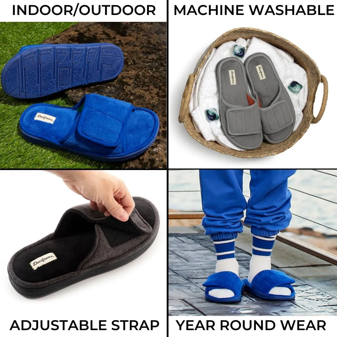 Dearfoams Men's Adjustable Indoor/Outdoor Memory Foam Machine Washable Summer Slide Slipper
