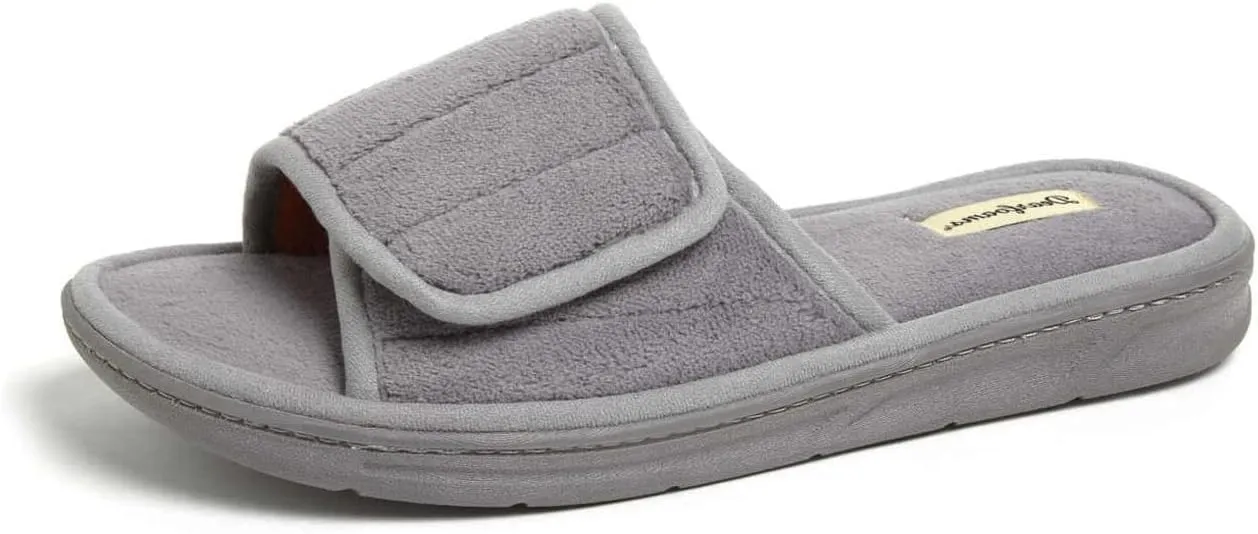 Dearfoams Men's Adjustable Indoor/Outdoor Memory Foam Machine Washable Summer Slide Slipper