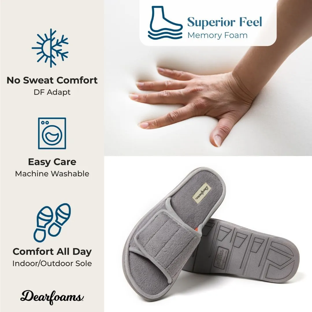 Dearfoams Men's Adjustable Indoor/Outdoor Memory Foam Machine Washable Summer Slide Slipper