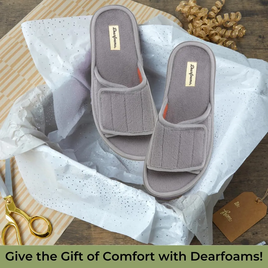 Dearfoams Men's Adjustable Indoor/Outdoor Memory Foam Machine Washable Summer Slide Slipper