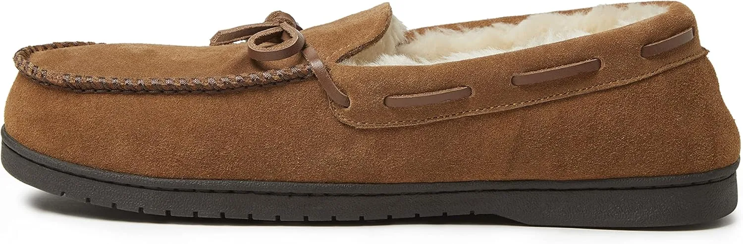 Dearfoams Men's Suede Slip on Moccasin Indoor Outdoor Memory Foam Hudson House Slippers