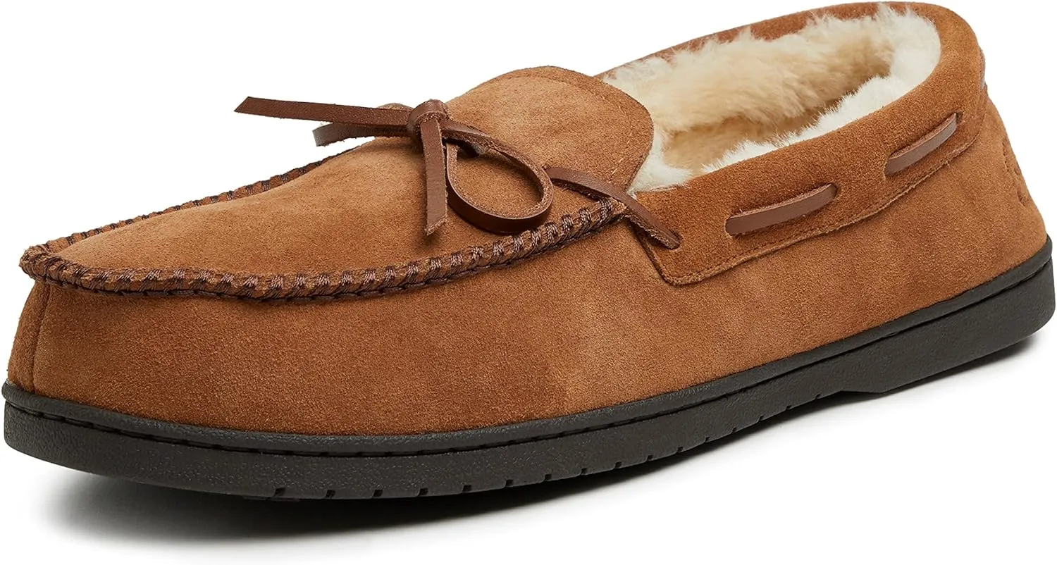 Dearfoams Men's Suede Slip on Moccasin Indoor Outdoor Memory Foam Hudson House Slippers