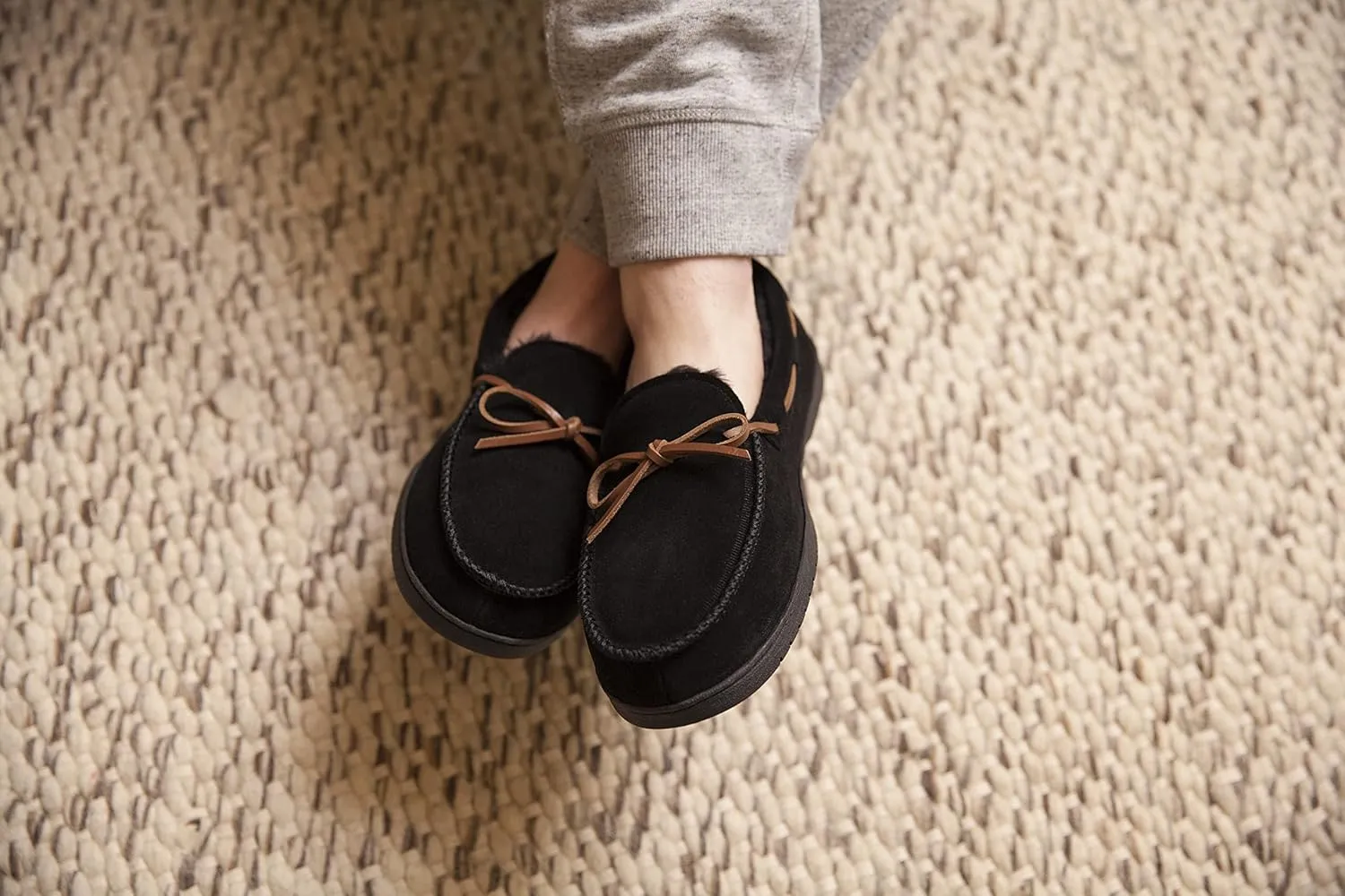 Dearfoams Men's Suede Slip on Moccasin Indoor Outdoor Memory Foam Hudson House Slippers
